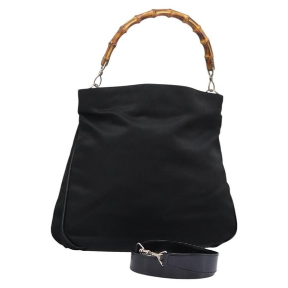 GUCCI Bamboo Hand Bag Nylon 2way Black 001 1998 1577 Auth ti2819 - Picture 1 of 16